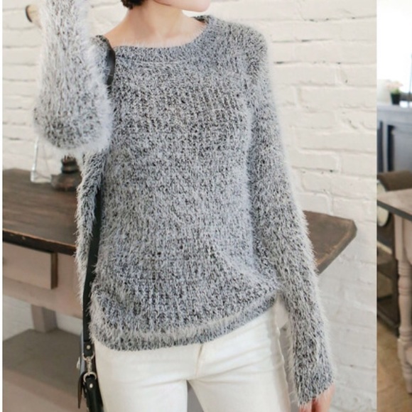 Sweaters - Feather Fury Soft Charcoal Fuzzy Sweater